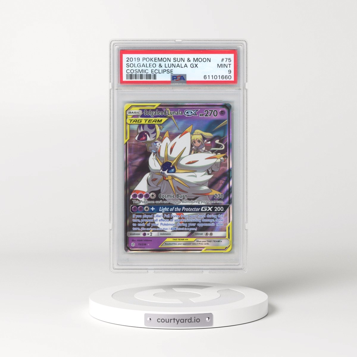 2019 Pokémon Sun & Moon Cosmic Eclipse #75 Solgaleo & Lunala GX - Holo (PSA 9 MINT)