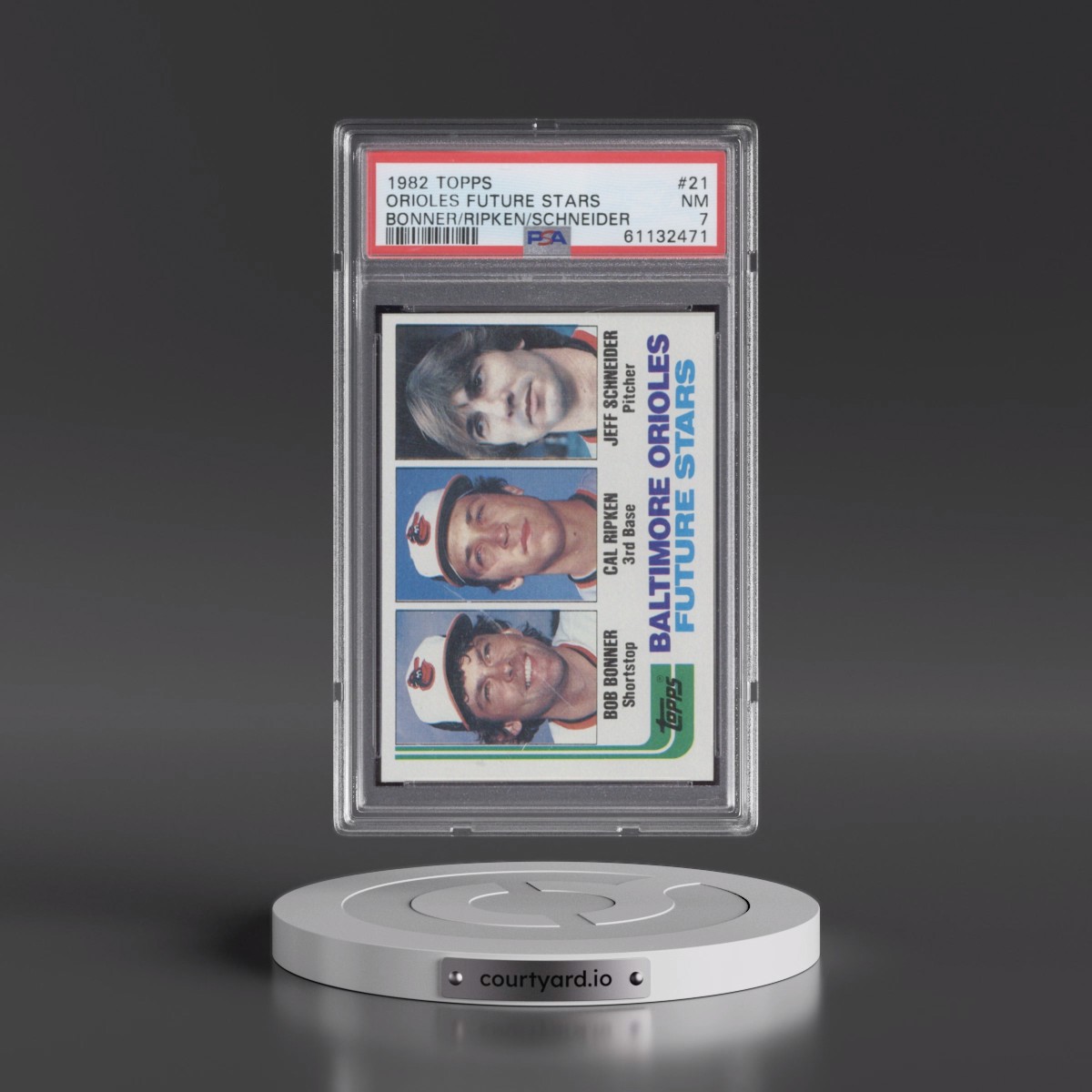 1982 Topps #21 Orioles Future Stars - Bonner/Ripken/Schneider (PSA 7 NM)