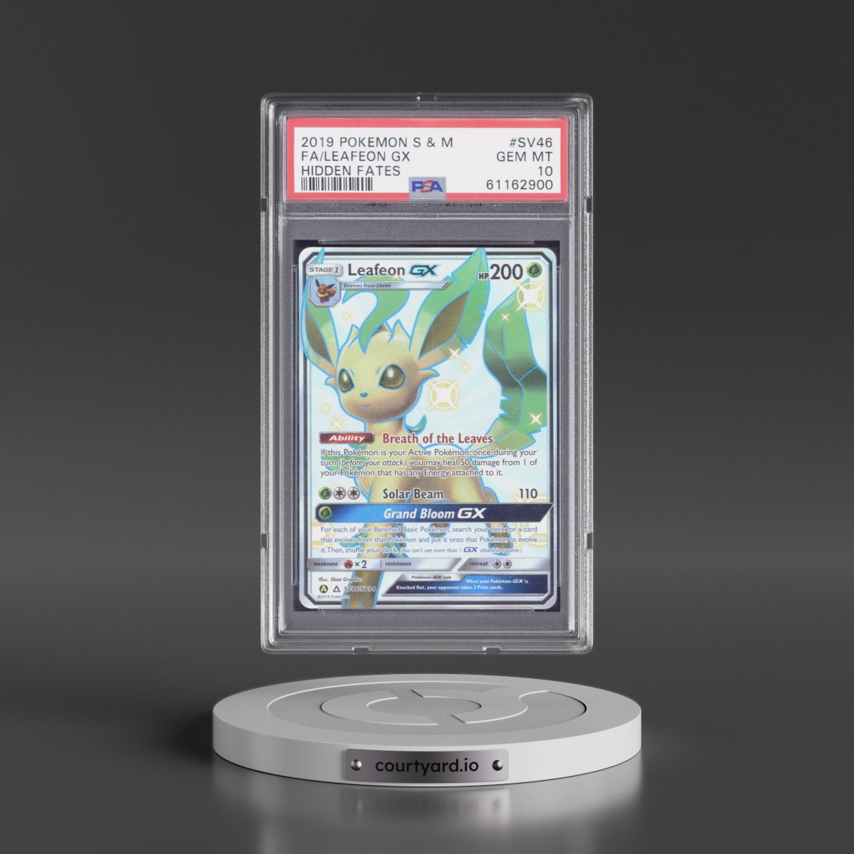 2019 Pokémon Sun & Moon Hidden Fates #SV46 Leafeon GX - Holo Full Art (PSA 10 GEM MINT)