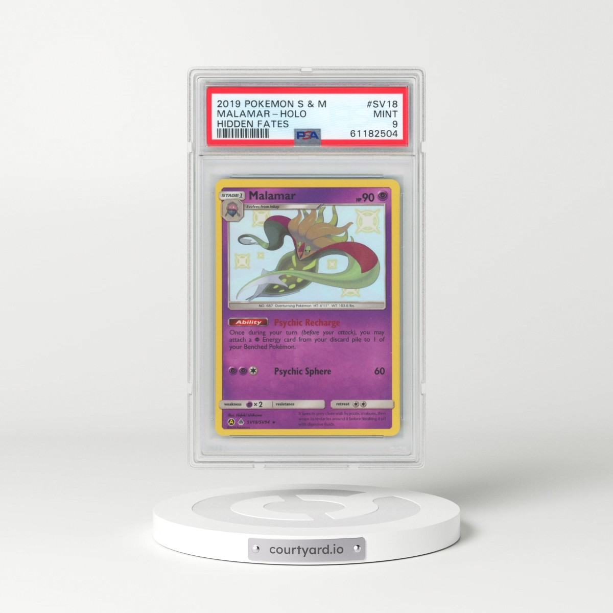 2019 Pokémon Sun & Moon Hidden Fates #SV18 Malamar - Holo (PSA 9 MINT)