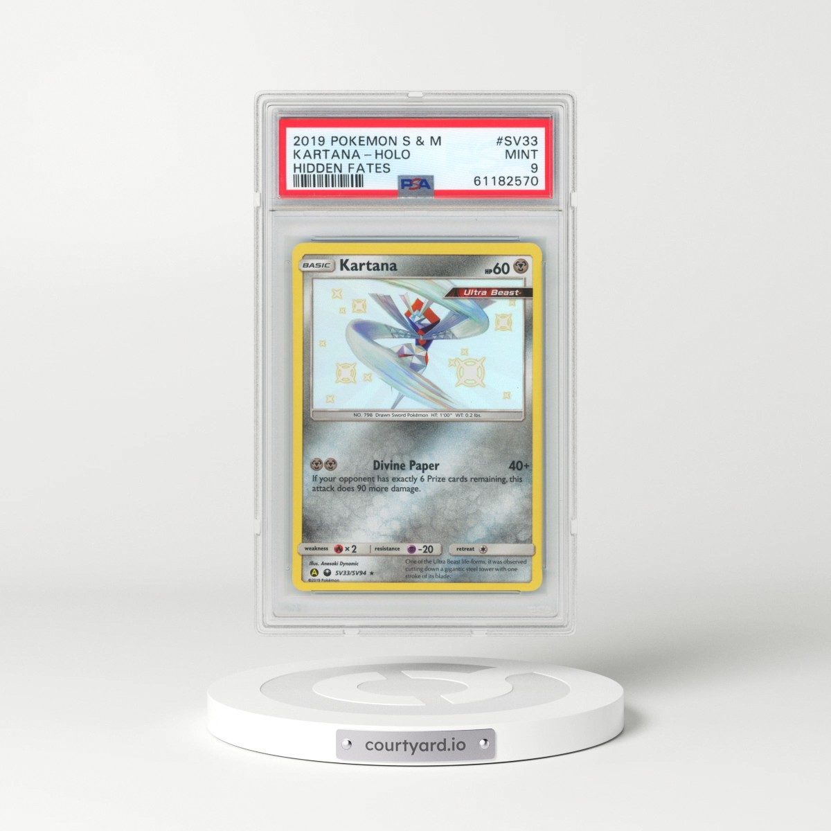 2019 Pokémon Sun & Moon Hidden Fates #SV33 Kartana - Holo (PSA 9 MINT)