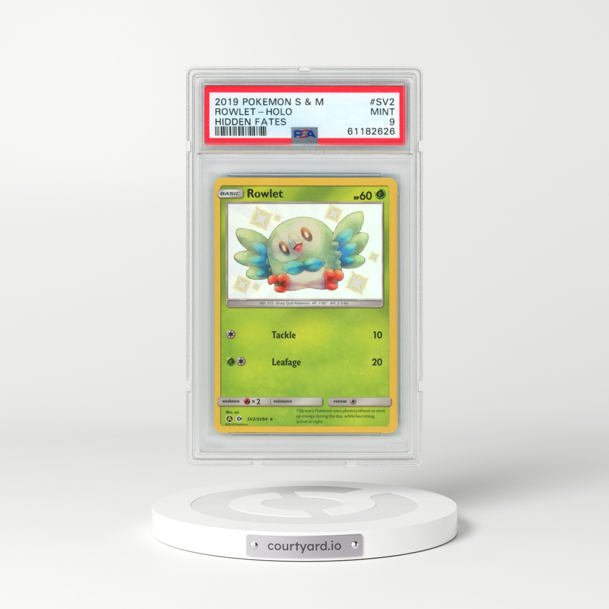 2019 Pokémon Sun & Moon Hidden Fates #SV2 Rowlet - Holo (PSA 9 MINT)