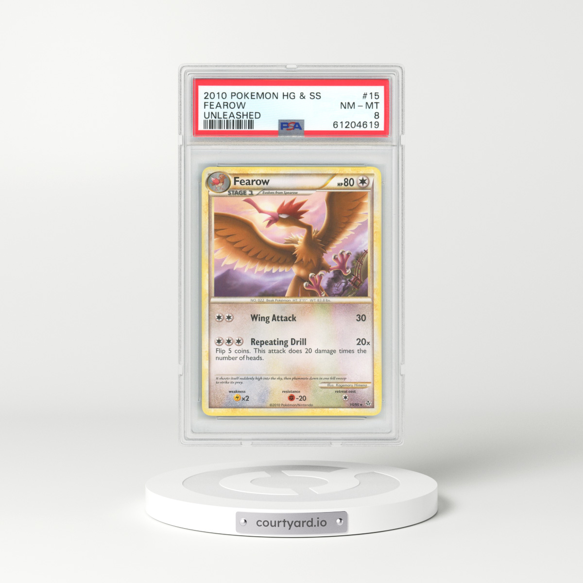 2010 HS Unleashed #15 Fearow (PSA 8 NM-MT)