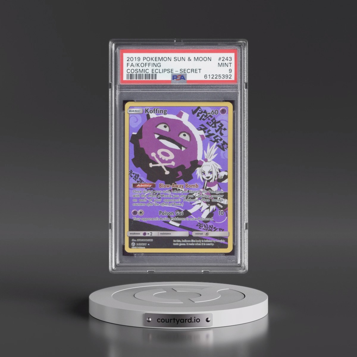 2019 Pokémon Sun & Moon Cosmic Eclipse #243 Koffing - Full Art Secret (PSA 9 MINT)