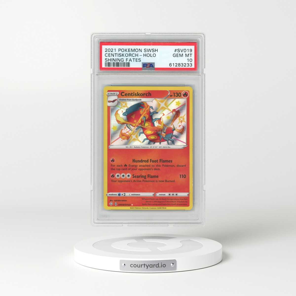 2021 Pokémon Sword & Shield Shining Fates #SV019 Centiskorch - Holo (PSA 10 GEM MINT)