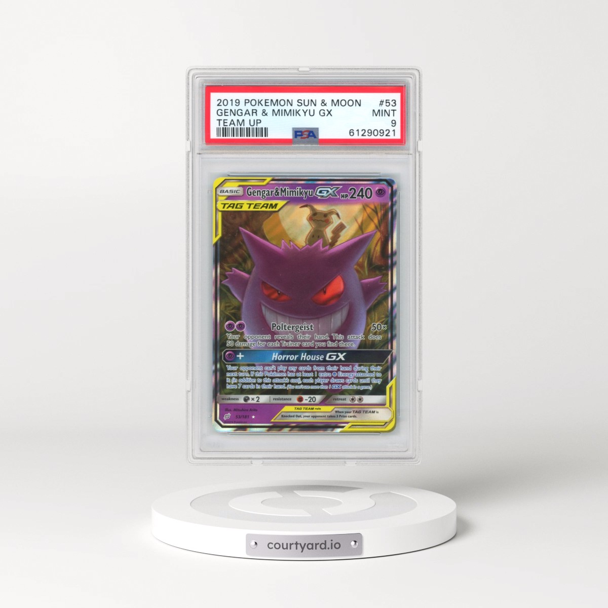 2019 Pokémon Sun & Moon Team Up #53 Gengar & Mimikyu GX - Holo (PSA 9 MINT)