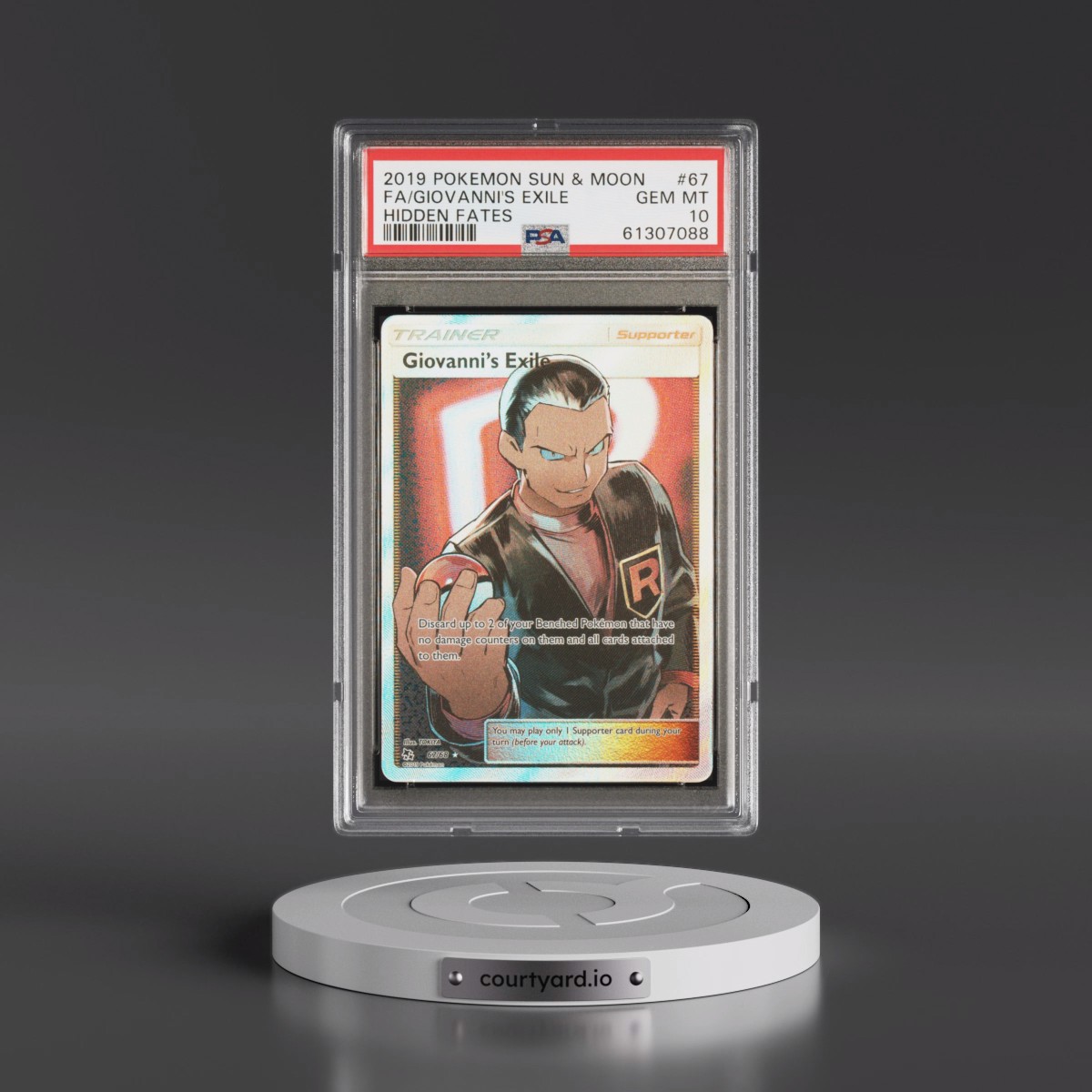 2019 Pokémon Sun & Moon Hidden Fates #67 Giovanni's Exile - Full Art (PSA 10 GEM MINT)