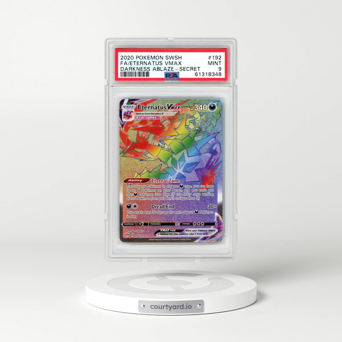 2020 Pokémon Sword & Shield Darkness Ablaze #192 Eternatus Vmax - Full Art Secret (PSA 9 MINT)