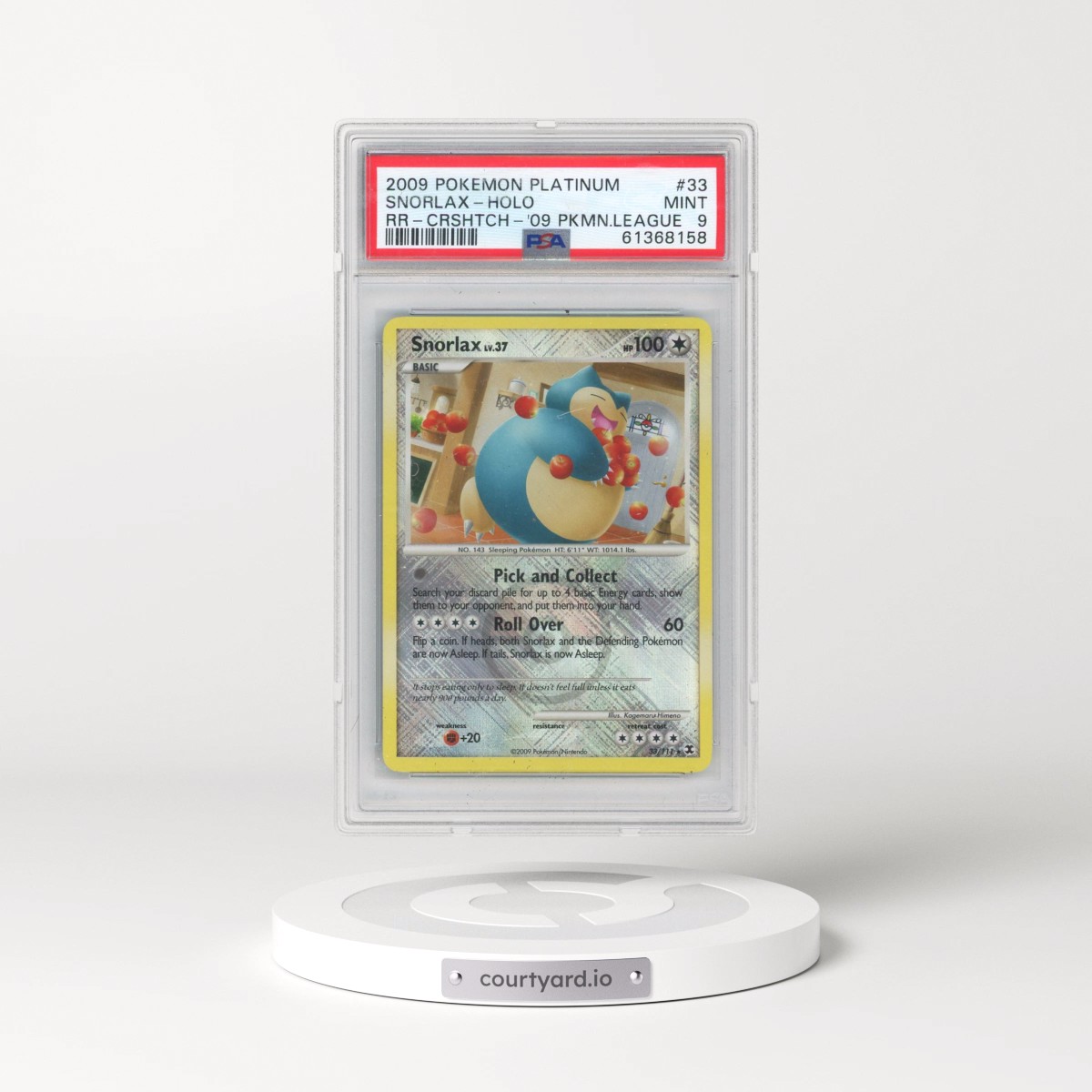 2009 Pokémon Platinum Rising Rivals #33 Snorlax - Holo Crosshatch-2009 Pokemon League (PSA 9 MINT)