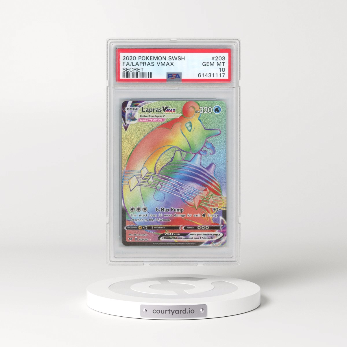 2020 Pokémon Sword & Shield #203 Lapras Vmax - Full Art Secret (PSA 10 GEM MINT)