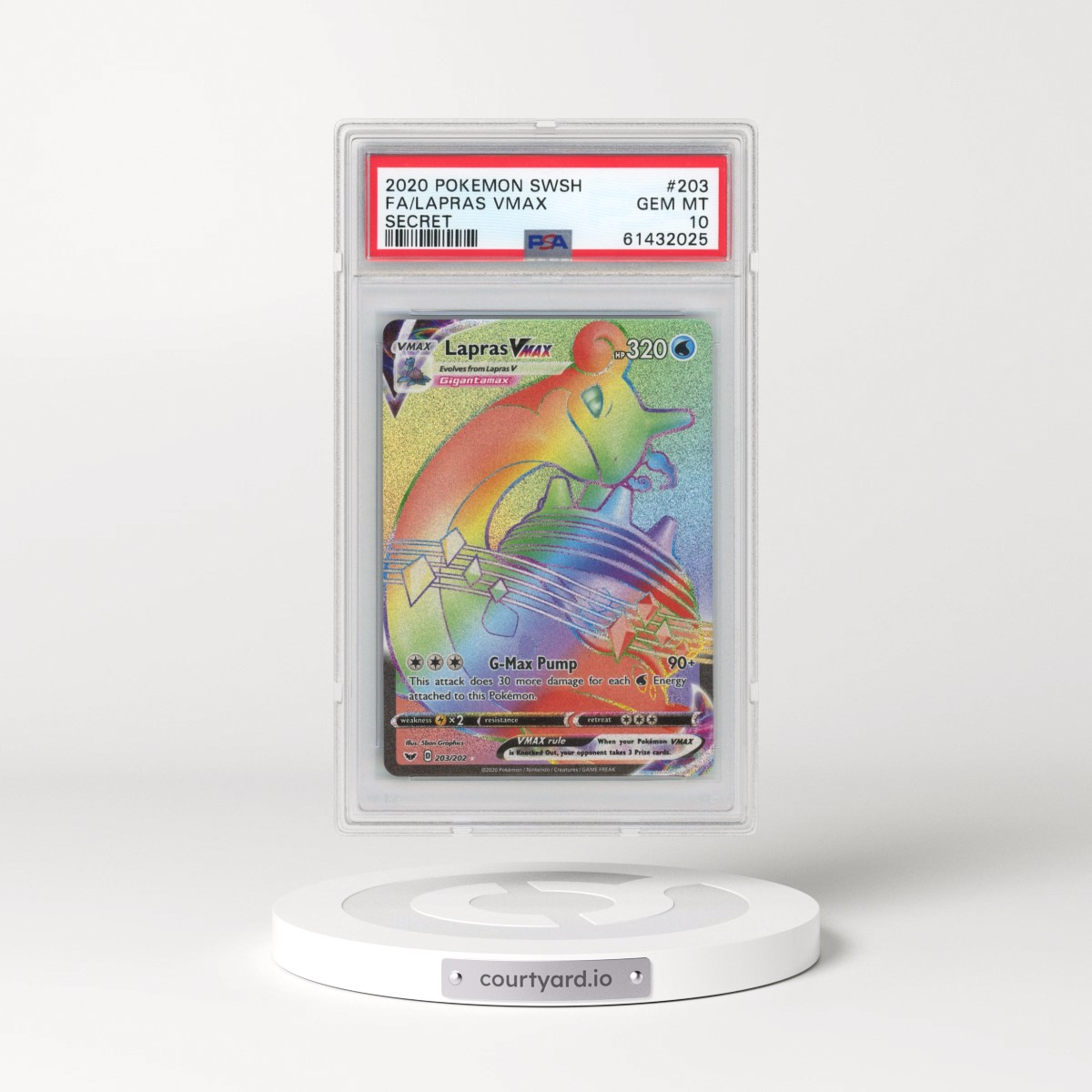 2020 Pokémon Sword & Shield #203 Lapras Vmax - Full Art Secret (PSA 10 GEM MINT)