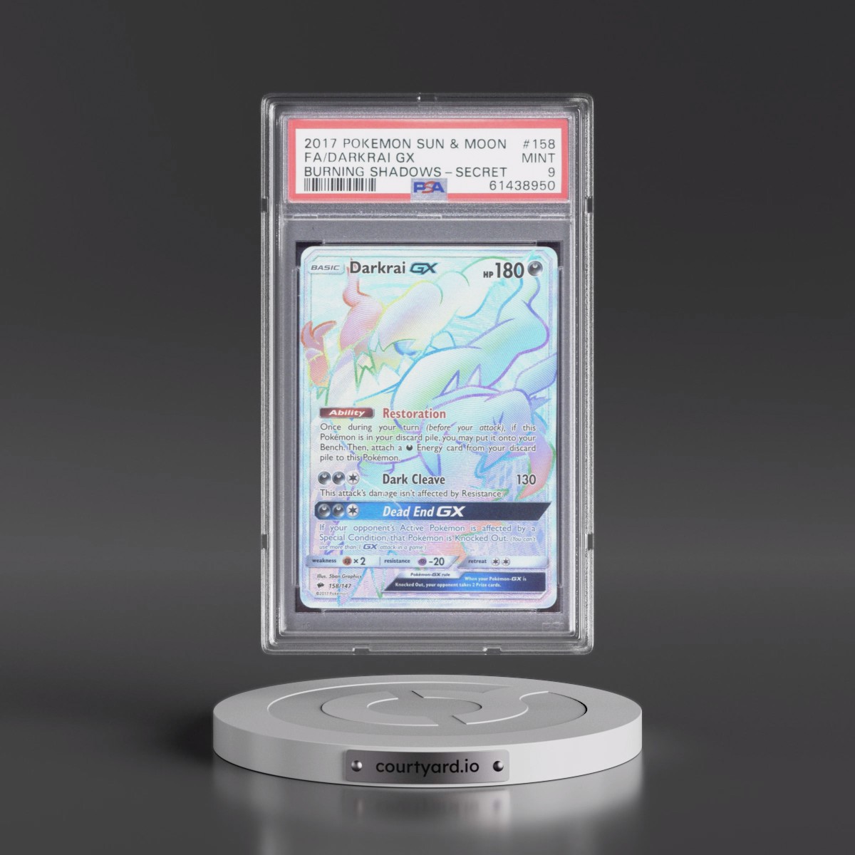 2017 Pokémon Sun & Moon Burning Shadows #158 Darkrai GX - Holo Full Art Secret (PSA 9 MINT)
