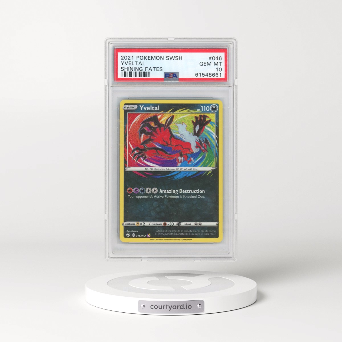 2021 Pokémon Sword & Shield Shining Fates #046 Yveltal (PSA 10 GEM MINT)