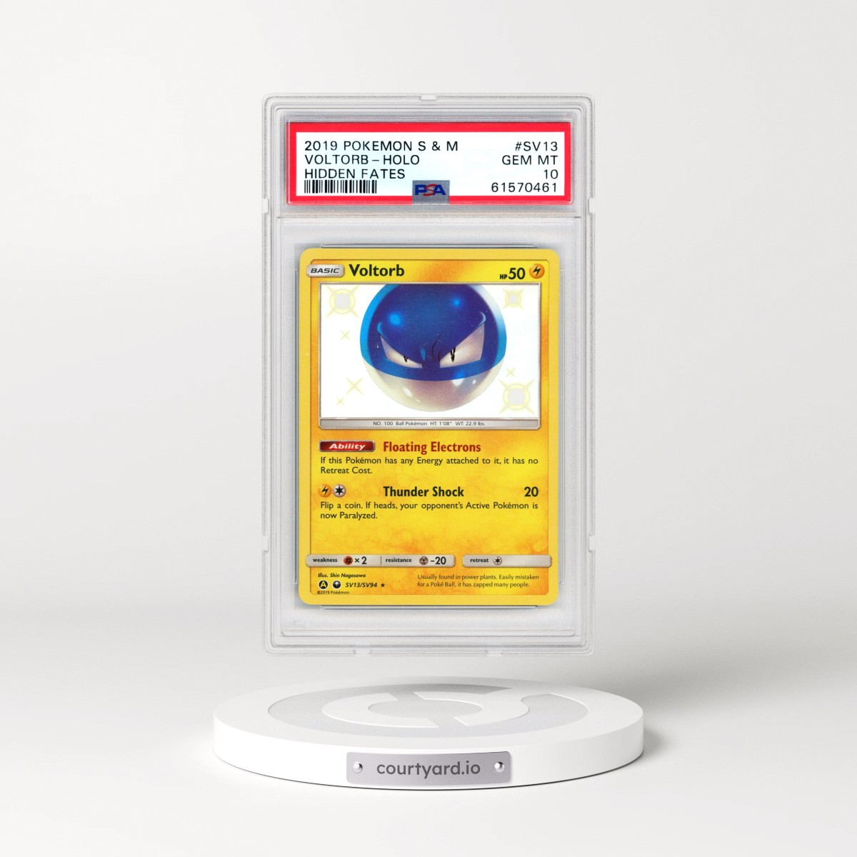 2019 Pokémon Sun & Moon Hidden Fates #SV13 Voltorb - Holo (PSA 10 GEM MINT)