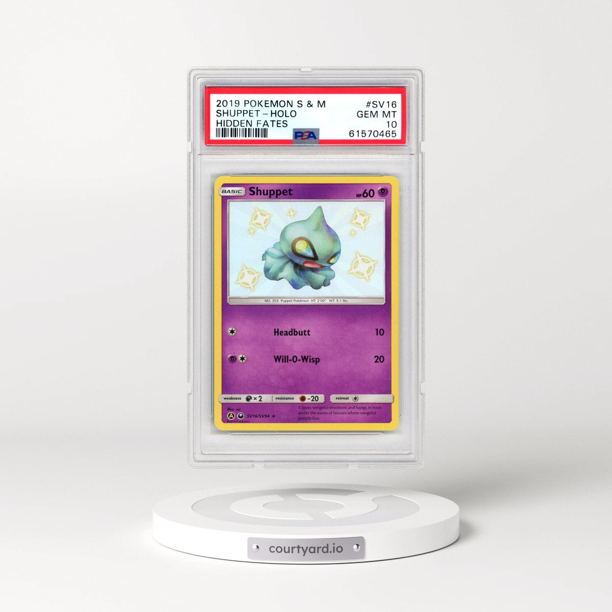 2019 Pokémon Sun & Moon Hidden Fates #SV16 Shuppet - Holo (PSA 10 GEM MINT)