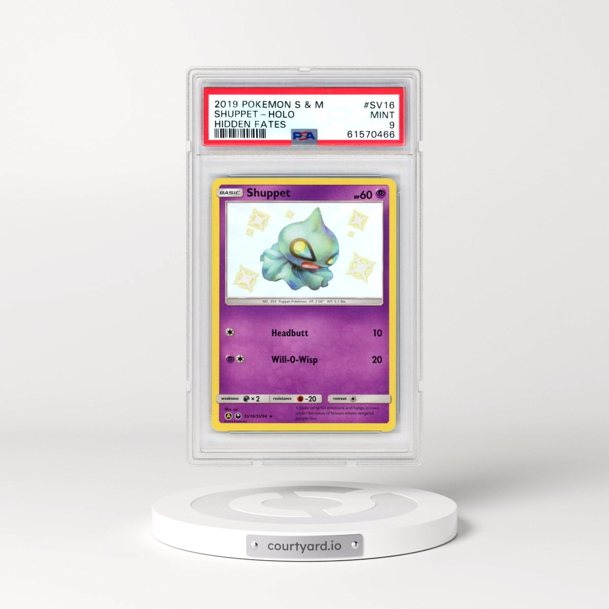 2019 Pokémon Sun & Moon Hidden Fates #SV16 Shuppet - Holo (PSA 9 MINT)