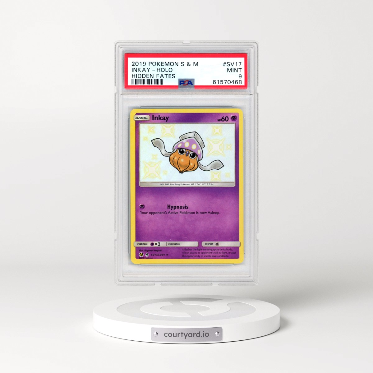 2019 Pokémon Sun & Moon Hidden Fates #SV17 Inkay - Holo (PSA 9 MINT)