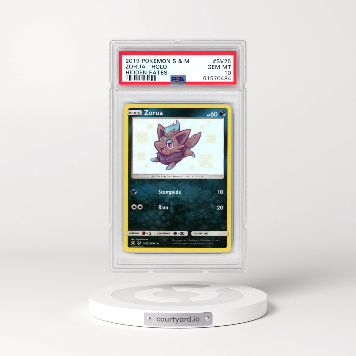 2019 Pokémon Sun & Moon Hidden Fates #SV25 Zorua - Holo (PSA 10 GEM MINT)