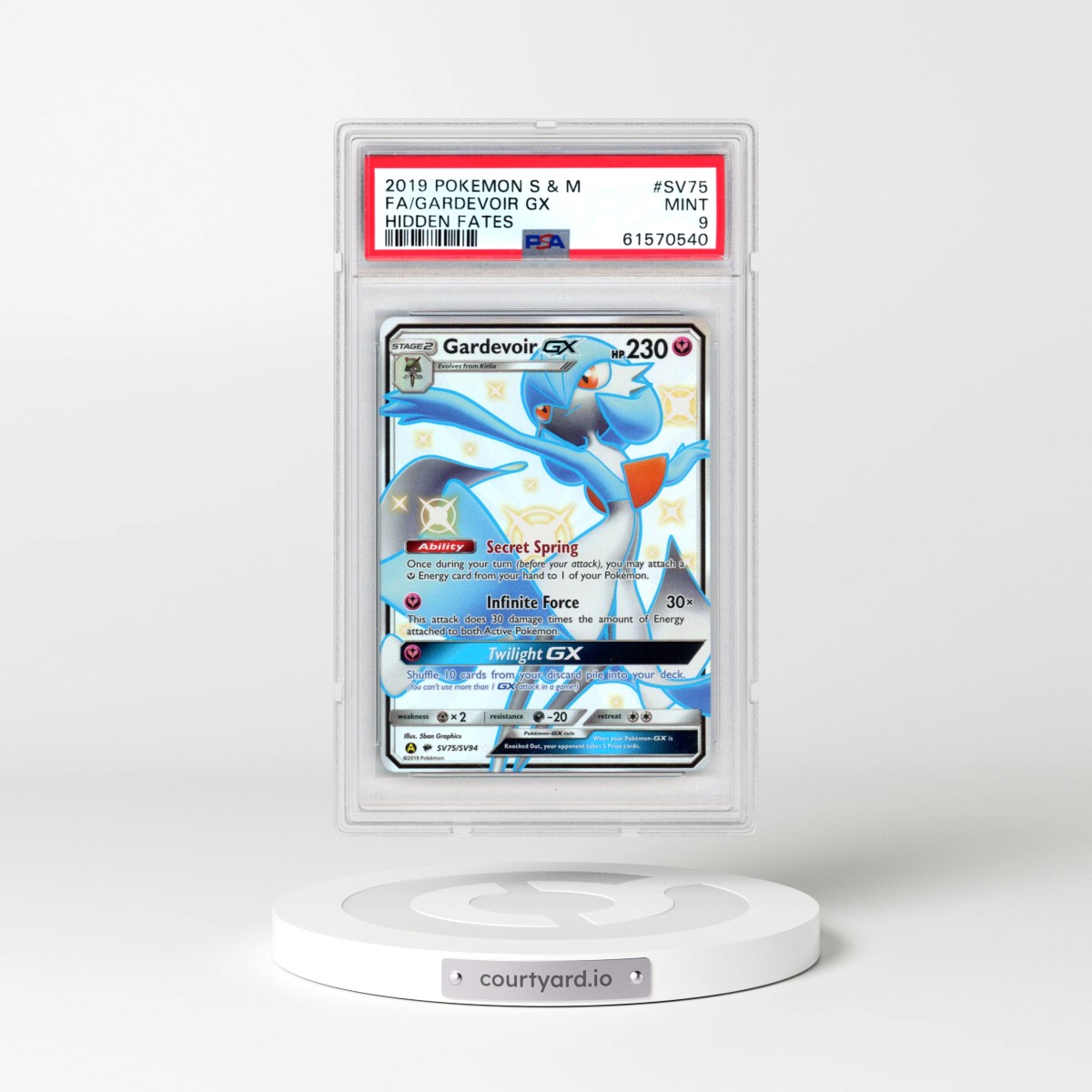 2019 Pokémon Sun & Moon Hidden Fates #SV75 Gardevoir GX - Holo Full Art (PSA 9 MINT)