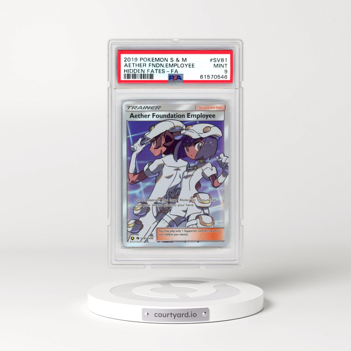 2019 Pokémon Sun & Moon Hidden Fates #SV81 Aether Foundation Employee - Full Art (PSA 9 MINT)