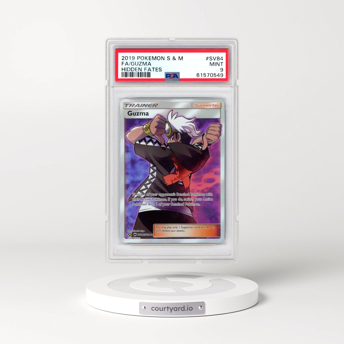 2019 Pokémon Sun & Moon Hidden Fates #SV84 Guzma - Full Art (PSA 9 MINT)