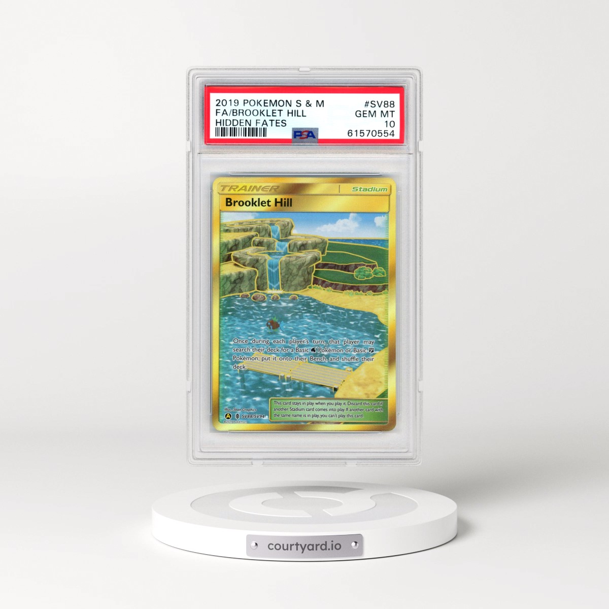 2019 Pokémon Sun & Moon Hidden Fates #SV88 Brooklet Hill - Full Art (PSA 10 GEM MINT)
