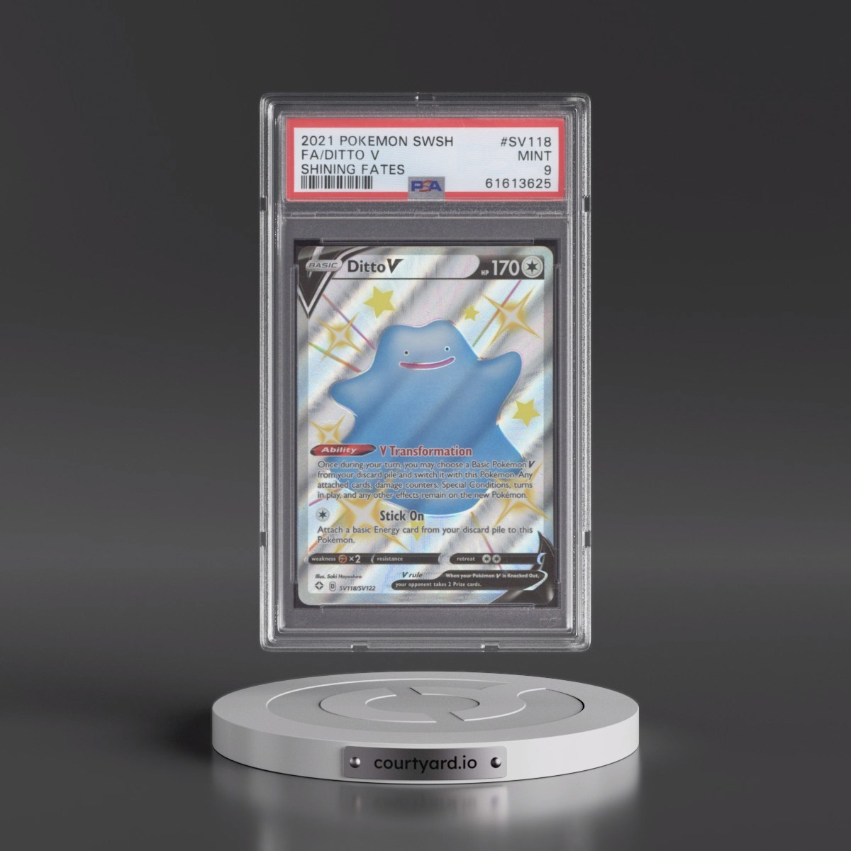 2021 Pokémon Sword & Shield Shining Fates Ditto V - Holo Full Art #SV118 PSA 9