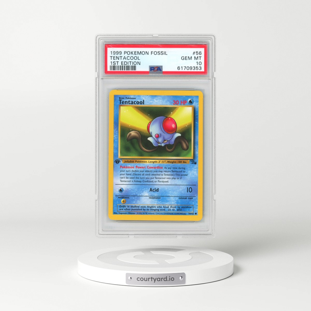 1999 Pokémon Fossil #56 Tentacool - 1st Edition (PSA 10 GEM MINT)