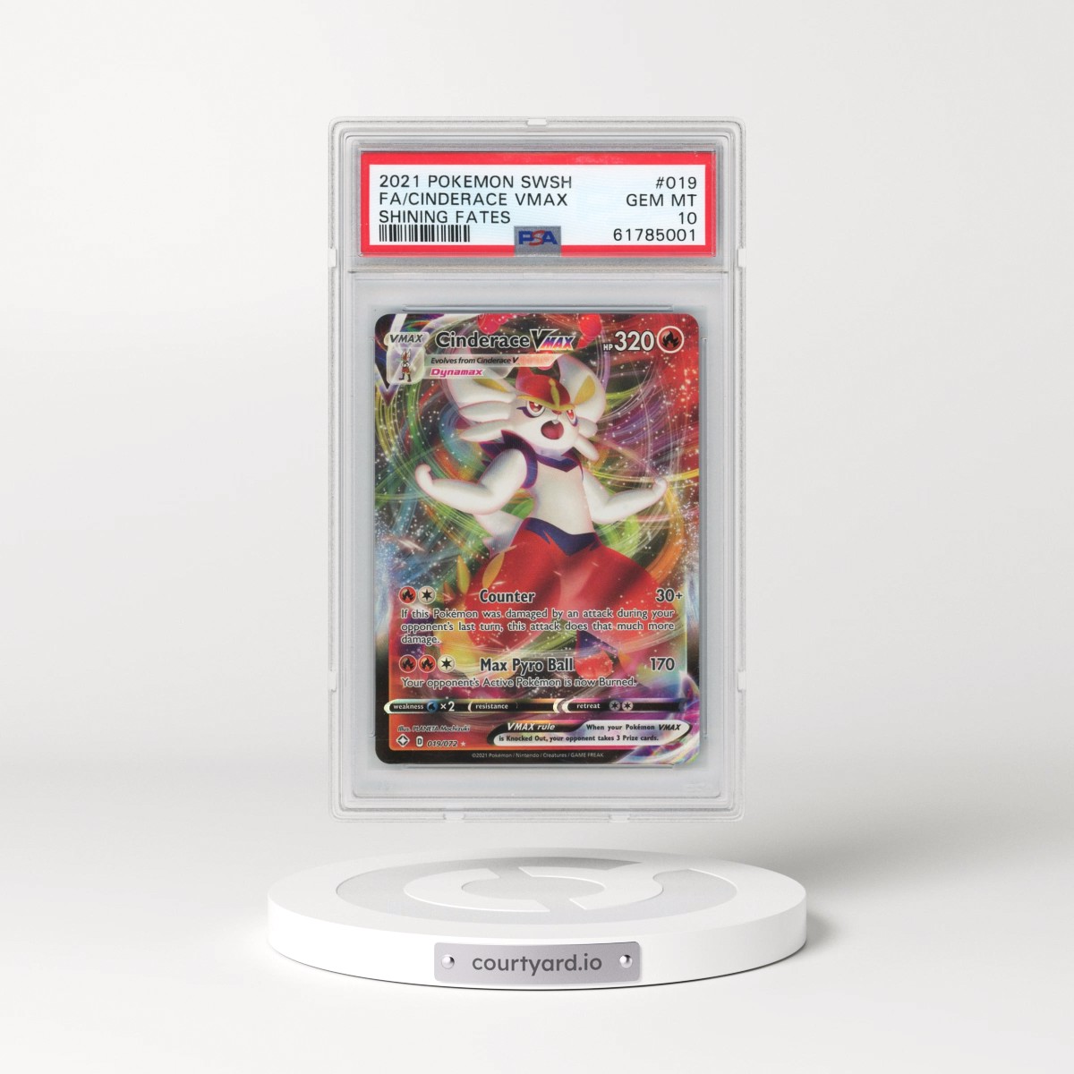2021 Pokémon Sword & Shield Shining Fates #019 Cinderace Vmax - Full Art (PSA 10 GEM MINT)
