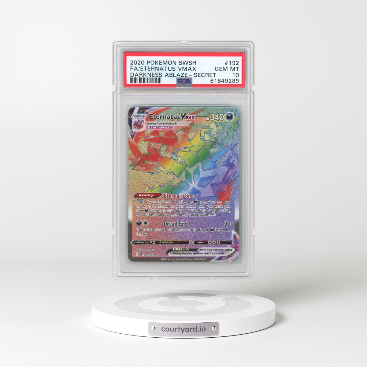 2020 Pokémon Sword & Shield Darkness Ablaze #192 Eternatus Vmax - Full Art Secret (PSA 10 GEM MINT)