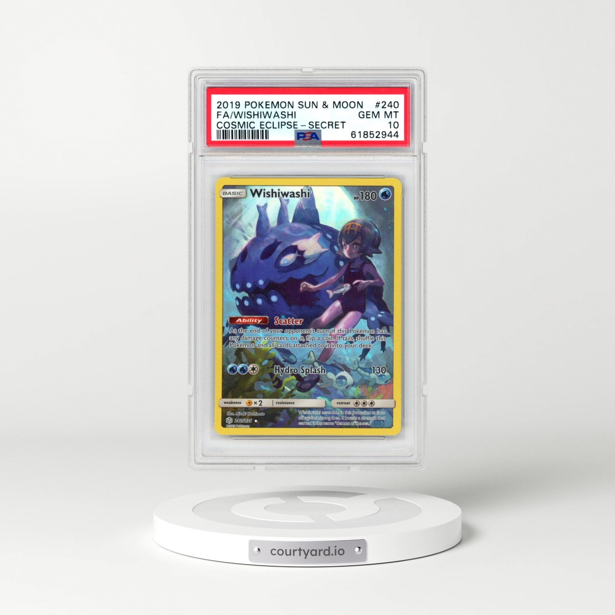 2019 Pokémon Sun & Moon Cosmic Eclipse #240 Wishiwashi - Full Art Secret (PSA 10 GEM MINT)