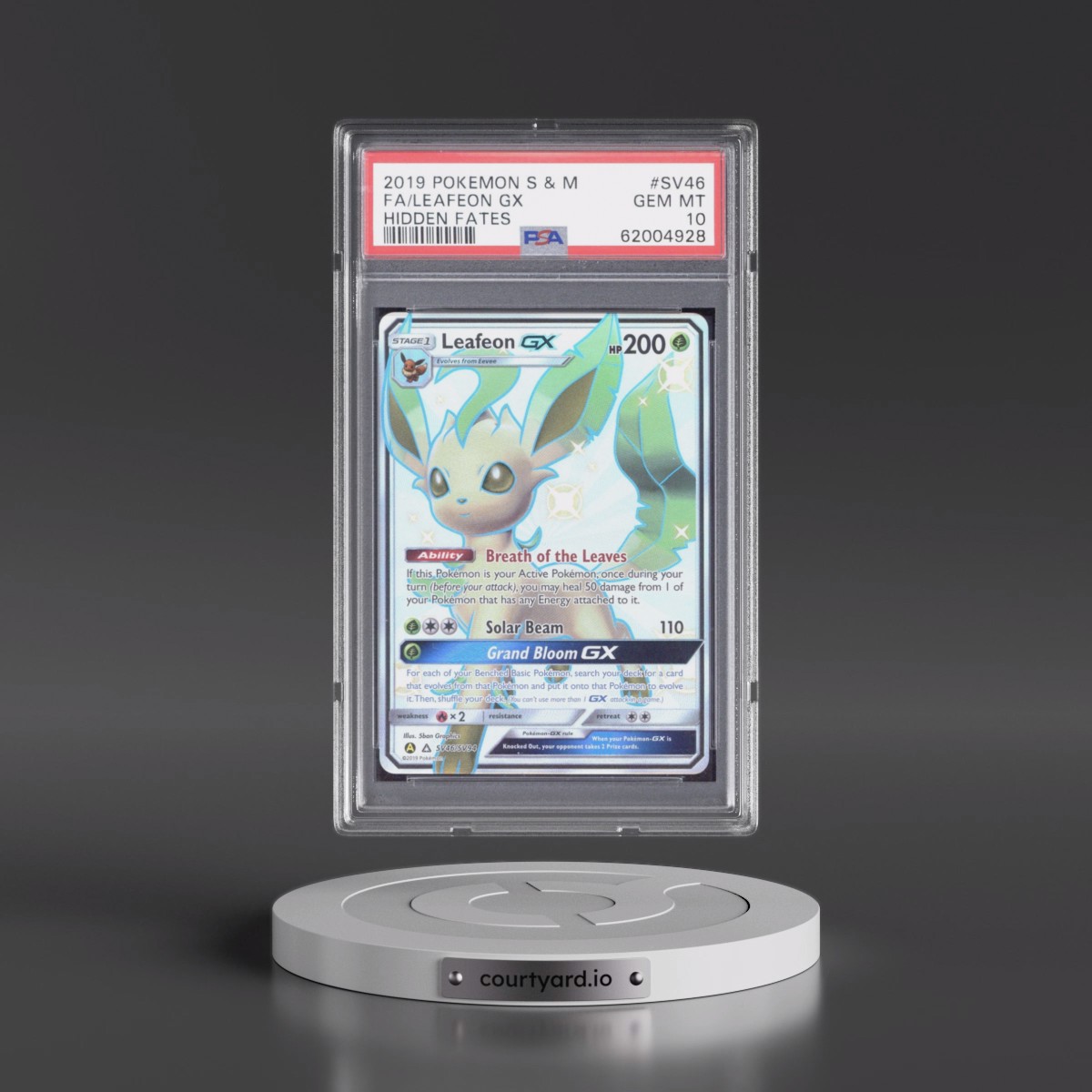 2019 Pokémon Sun & Moon Hidden Fates #SV46 Leafeon GX - Holo Full Art (PSA 10 GEM MINT)