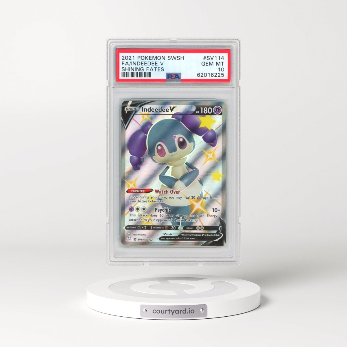 2021 Pokémon Sword & Shield Shining Fates #SV114 Indeedee V - Holo Full Art (PSA 10 GEM MINT)