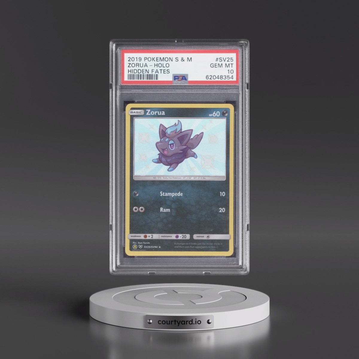 2019 Pokémon Sun & Moon Hidden Fates #SV25 Zorua - Holo (PSA 10 GEM MINT)