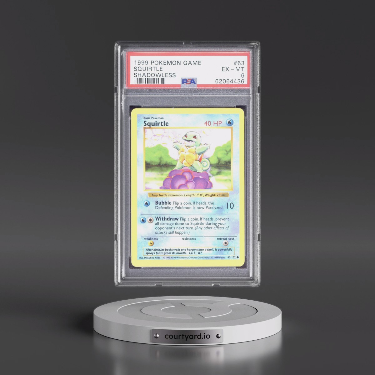 1999 Pokémon Game #63 Squirtle - Shadowless (PSA 6 EX-MT)