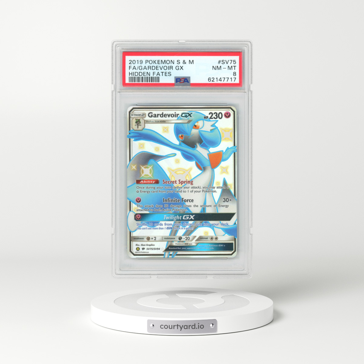 2019 Pokémon Sun & Moon Hidden Fates #SV75 Gardevoir GX - Holo Full Art (PSA 8 NM-MT)