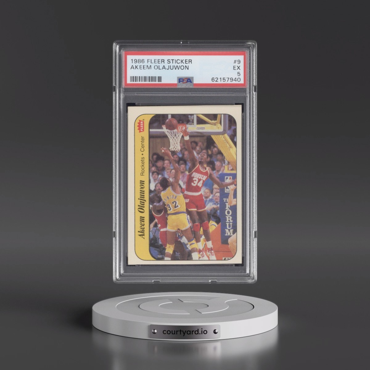 1986 Fleer Sticker #9 Akeem Olajuwon (PSA 5 EX)