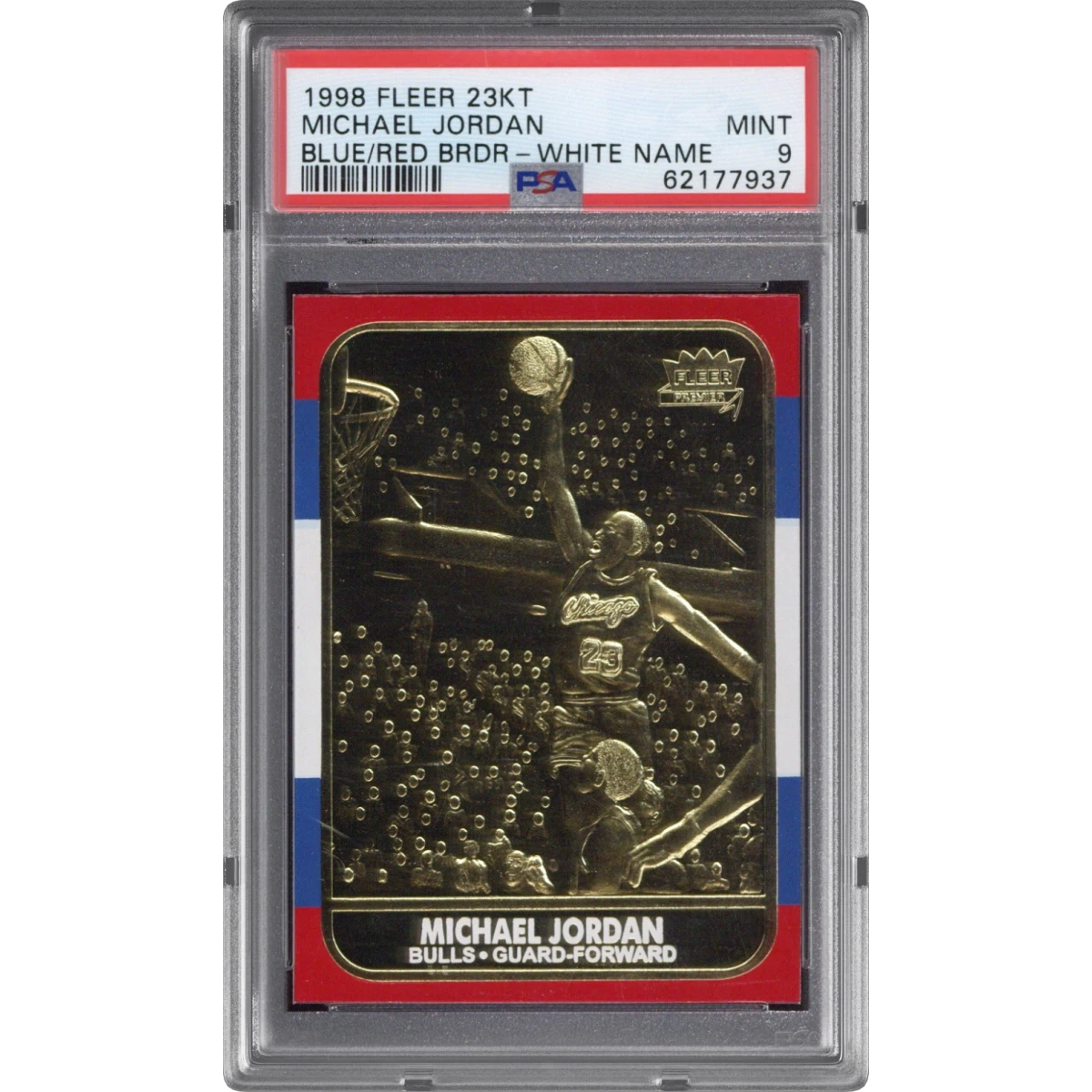 1998 Fleer 23KT Gold Michael Jordan - Blue/Red Border-White Name (PSA 9 MINT)