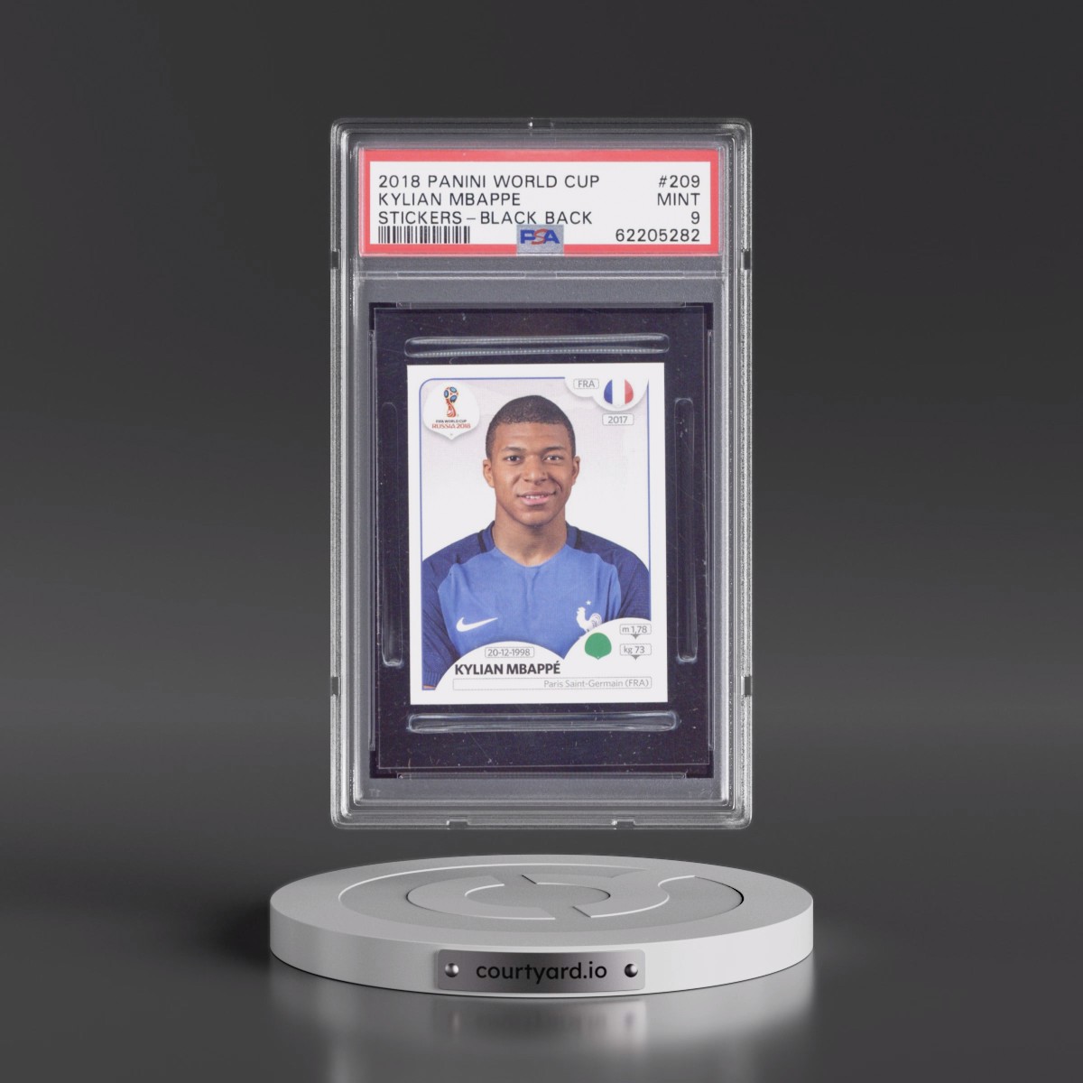 2018 Panini World Cup Stickers #209 Kylian Mbappe - Black Back (PSA 9 MINT)