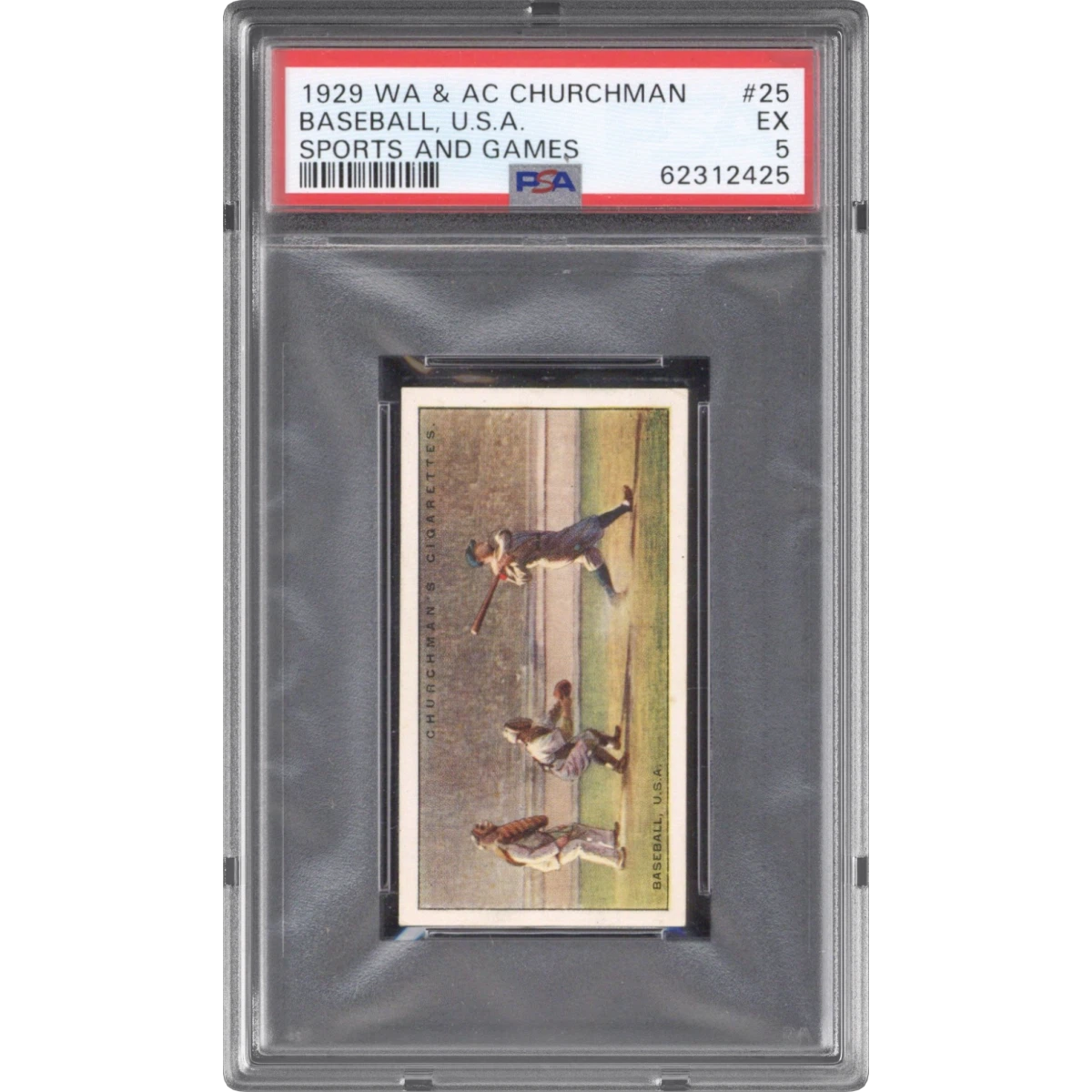 1929 W.A. & A.C. Churchman Sports and Games #25 Baseball, U.S.A. (PSA 5 EX)