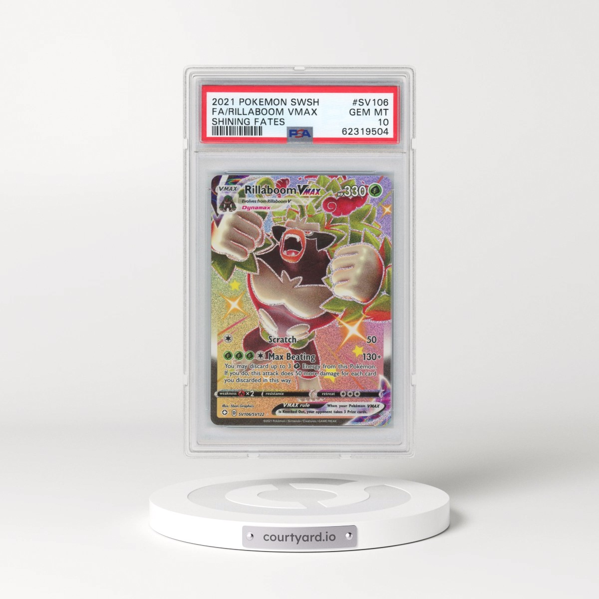 2021 Pokémon Sword & Shield Shining Fates #SV106 Rillaboom Vmax - Full Art (PSA 10 GEM MINT)