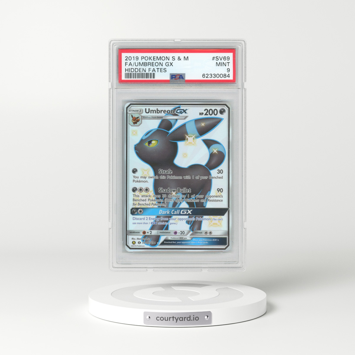 2019 Pokémon Sun & Moon Hidden Fates #SV69 Umbreon GX - Holo Full Art (PSA 9 MINT)