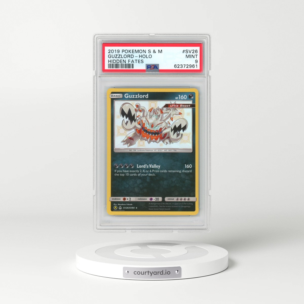 2019 Pokémon Sun & Moon Hidden Fates #SV26 Guzzlord - Holo (PSA 9 MINT)