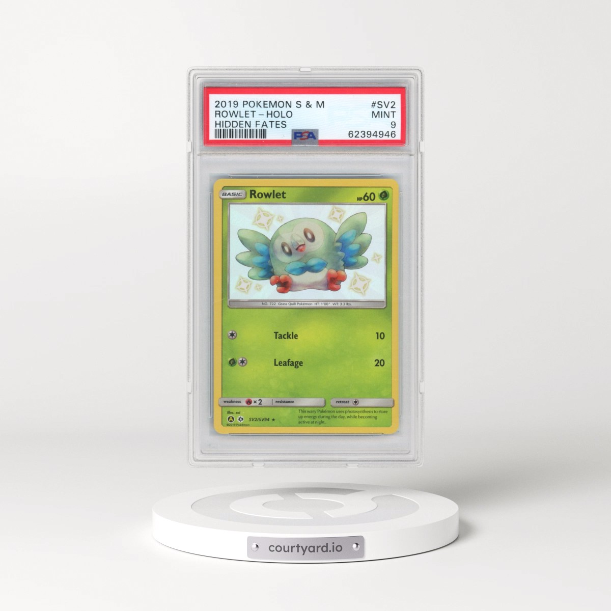 2019 Pokémon Sun & Moon Hidden Fates #SV2 Rowlet - Holo (PSA 9 MINT)