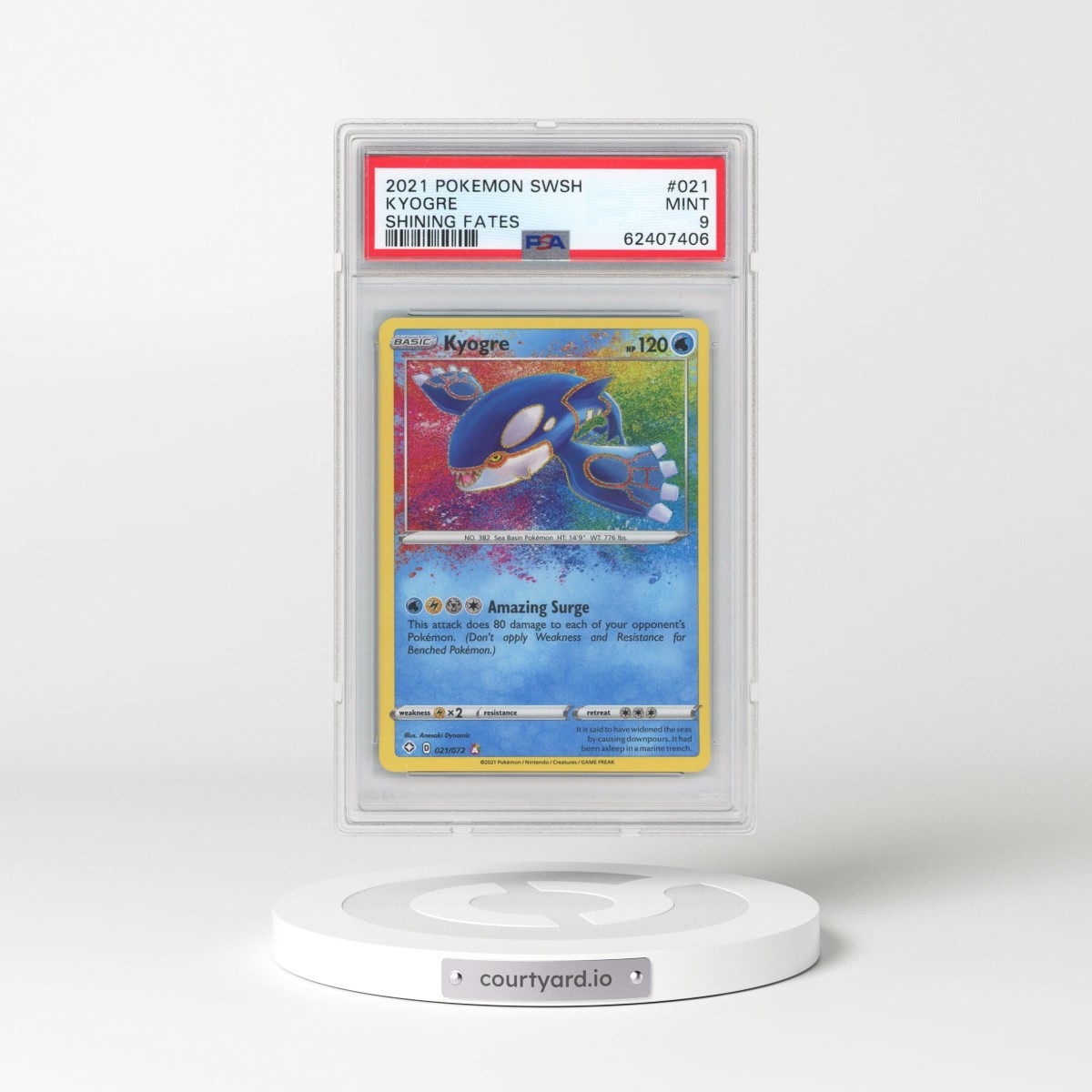 2021 Pokémon Sword & Shield Shining Fates #021 Kyogre (PSA 9 MINT)