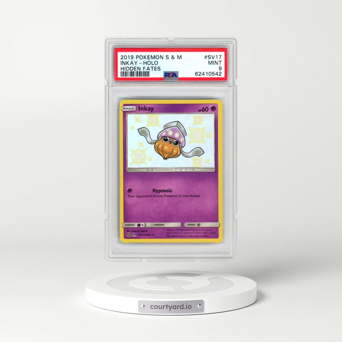 2019 Pokémon Sun & Moon Hidden Fates #SV17 Inkay - Holo (PSA 9 MINT)