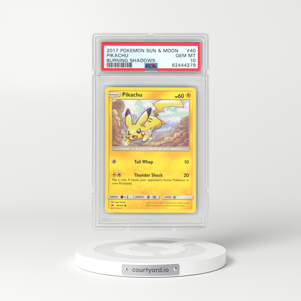 2017 Pokémon Sun & Moon Burning Shadows #40 Pikachu (PSA 10 GEM MINT)