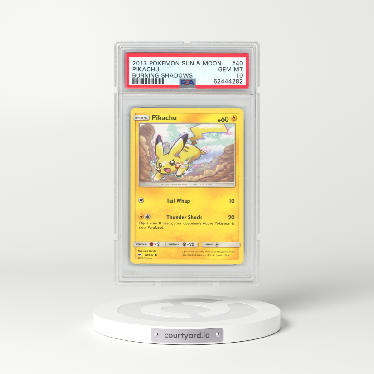 2017 Pokémon Sun & Moon Burning Shadows #40 Pikachu (PSA 10 GEM MINT)