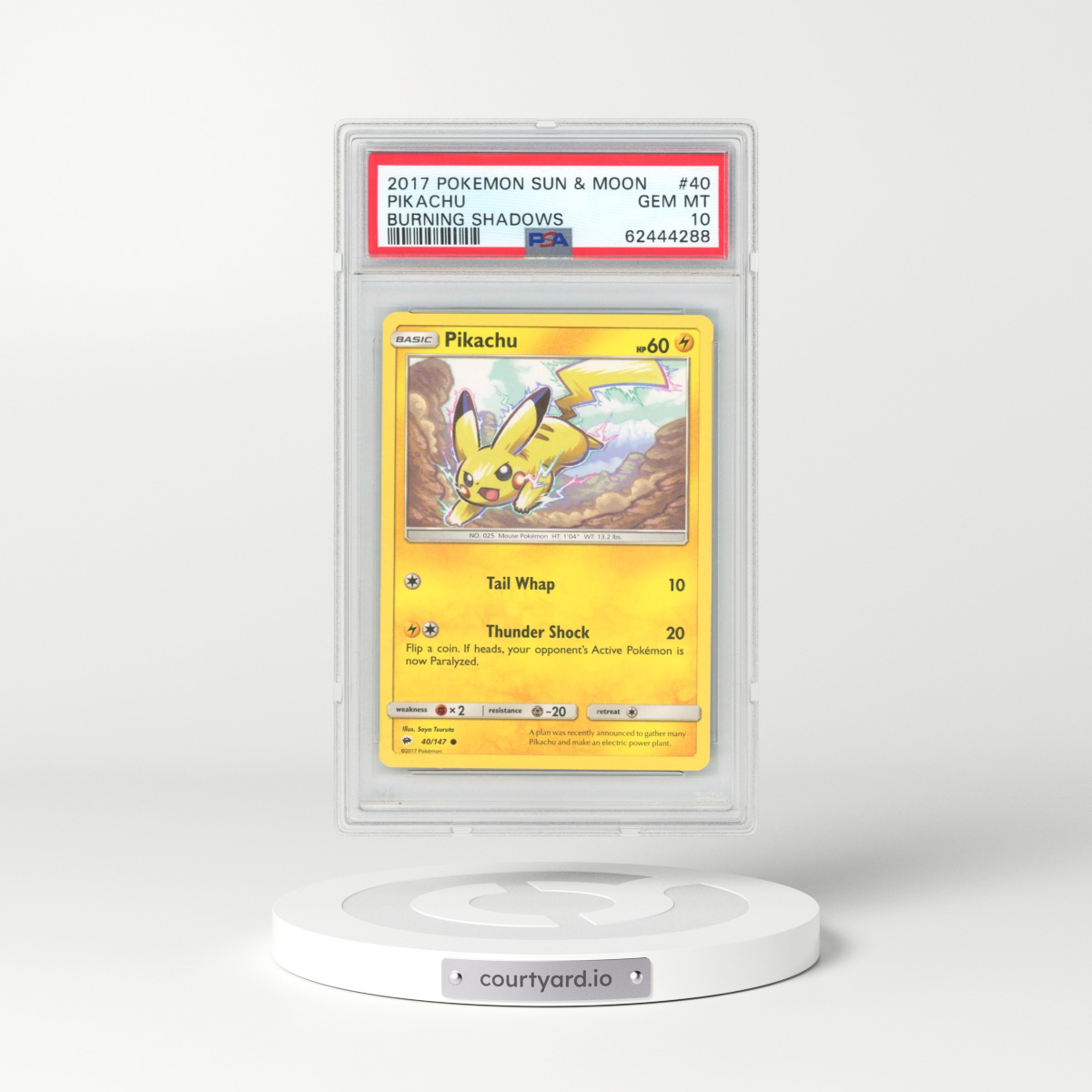 2017 Pokémon Sun & Moon Burning Shadows #40 Pikachu (PSA 10 GEM MINT)
