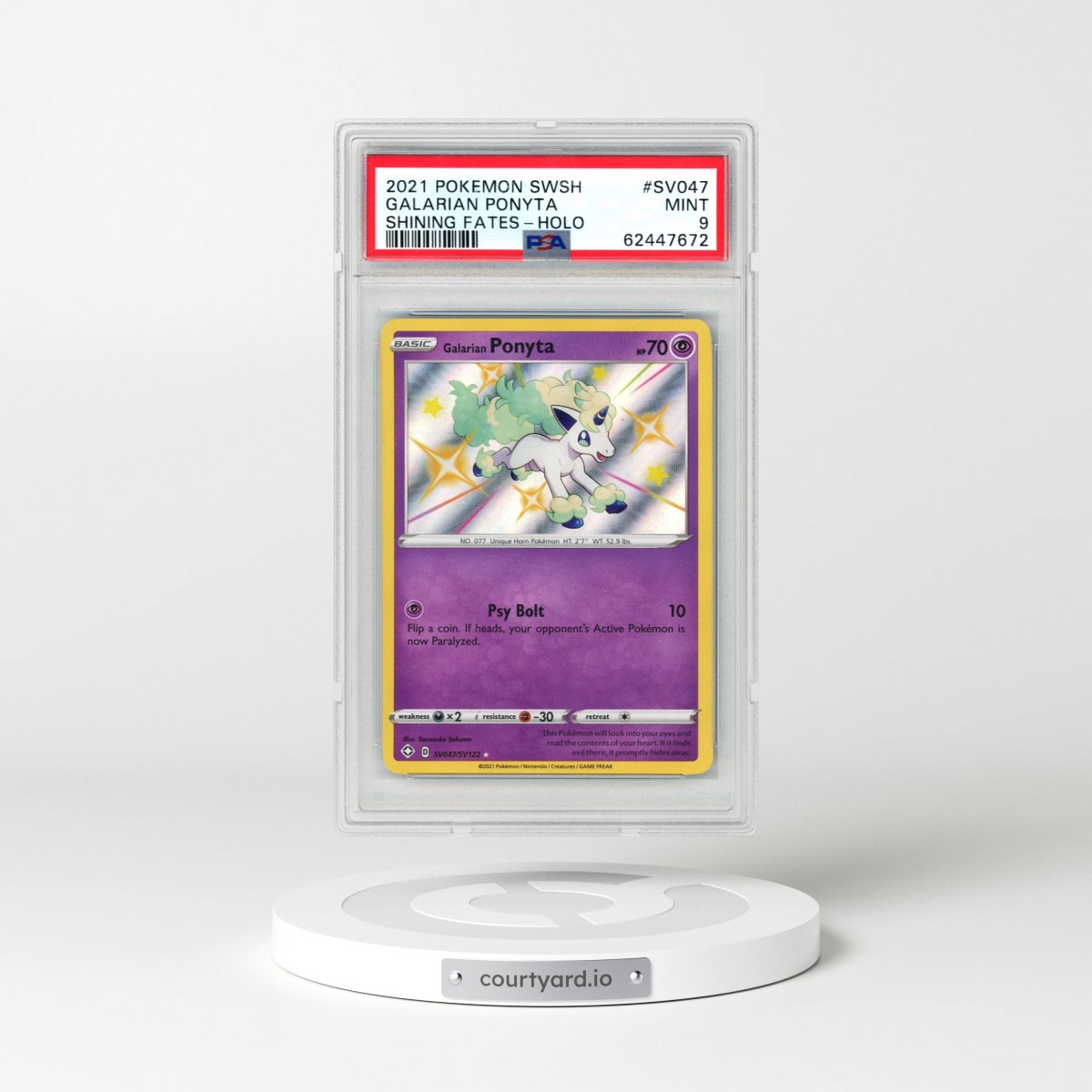 2021 Pokémon Sword & Shield Shining Fates #SV047 Galarian Ponyta - Holo (PSA 9 MINT)
